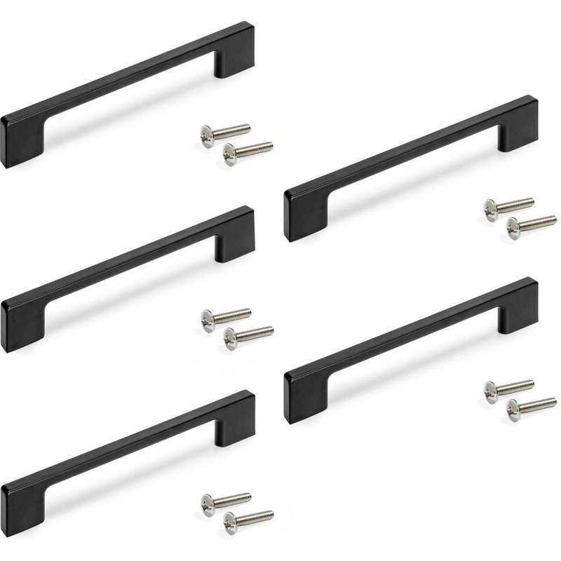 Emuca Lot de 5 poignées pour meubles Montréal, L160mm, entraxe 128mm, Zamak, Peint en noir