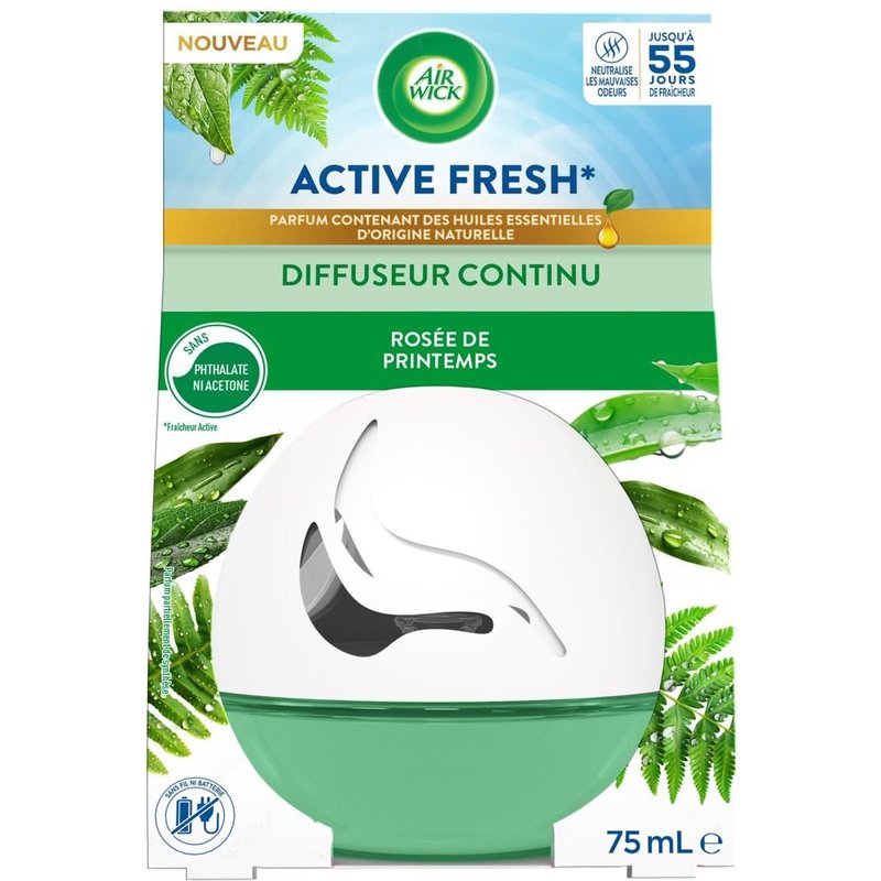 AIR WICK Diffuseur Continu désodorisant Active Fresh Rosée de Printemps 75mL