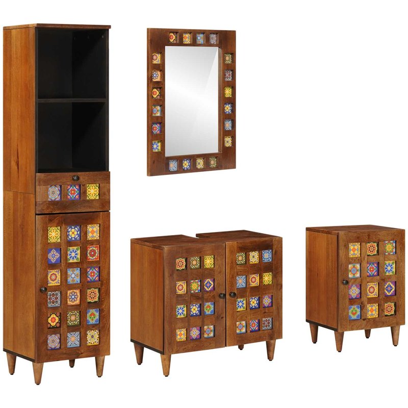 vidaXL Ensemble de mobilier de salle de bain avec tiroir 4 pcs Noyer