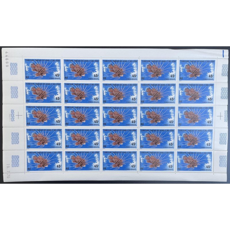 Afars Et Issas 1976 Yt 435 Planche Sheet Poisson Fish Fisch Pterois Radiata Rascasse Volante Faune Marine