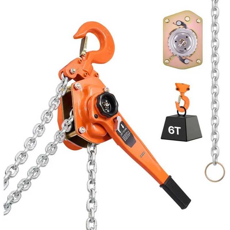Palan à Chaîne à Levier Manuel-Duoku-Capacité de 6 Tonnes-avec Chaîne en Acier Allié G80 de 3 m-Frein Mécanique à Double Cliquet