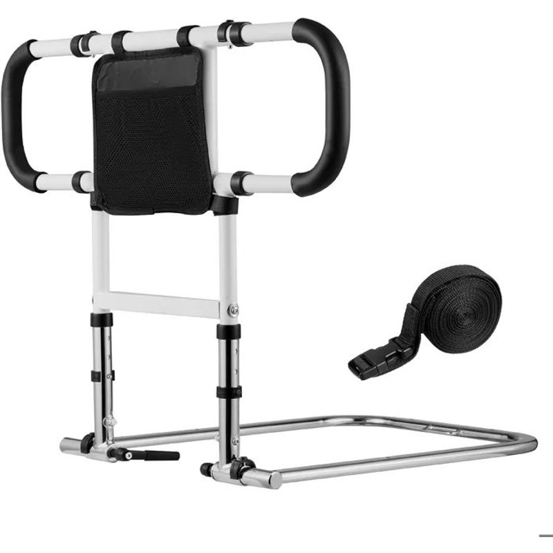 Barrière de Lit Pliable et Extensible pour Personnes Agées-Duoku-avec Poignées Latérales et Main Courante en PU-Hauteur Ajustable