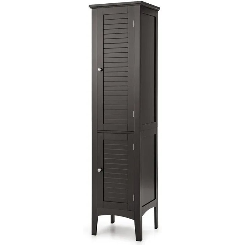COSTWAY Meuble Colonne de Salle de Bain avec 2 Portes et Rangement Ă 5 Niveaux, pour Salle de Bain, Salon, 37 x 37 x 160 cm Marron