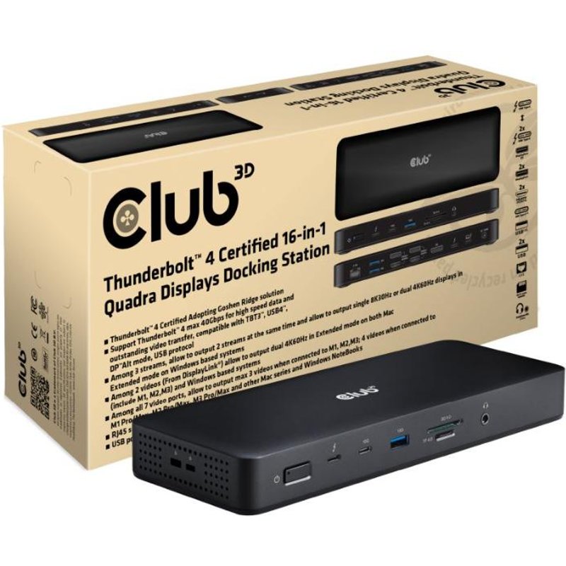 CLUB3D CSV-1583 station d'accueil Avec fil Thunderbolt 4 Noir