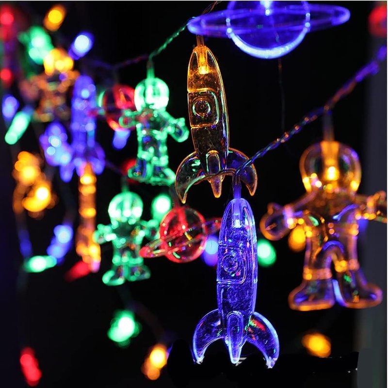 Trahoo-Astronaute Vaisseau Spatial Fusée Lumières Chaîne Enfants Chambre Led Lumières Pendentifs Lumière Pour Garden Party Décoration De Noël Éclairage D'anniversaire (Multicolore)