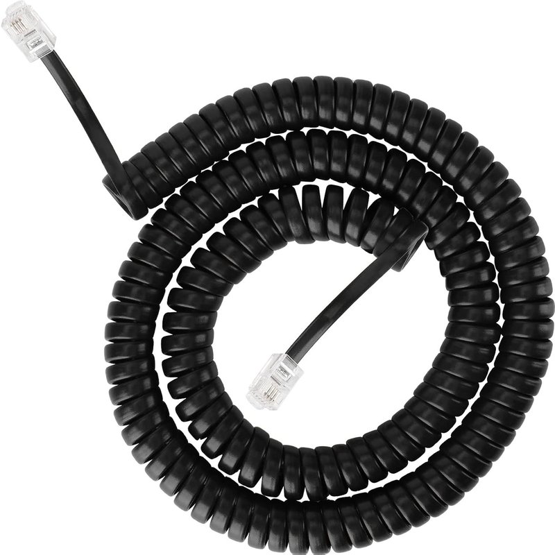 Câble Spiralé Pour Téléphone - Flexible - Cordon Bouclé Rj9 - Prise Rj9 Vers Prise Rj9 - Câble Téléphonique Fixe (Noir, 5 M)