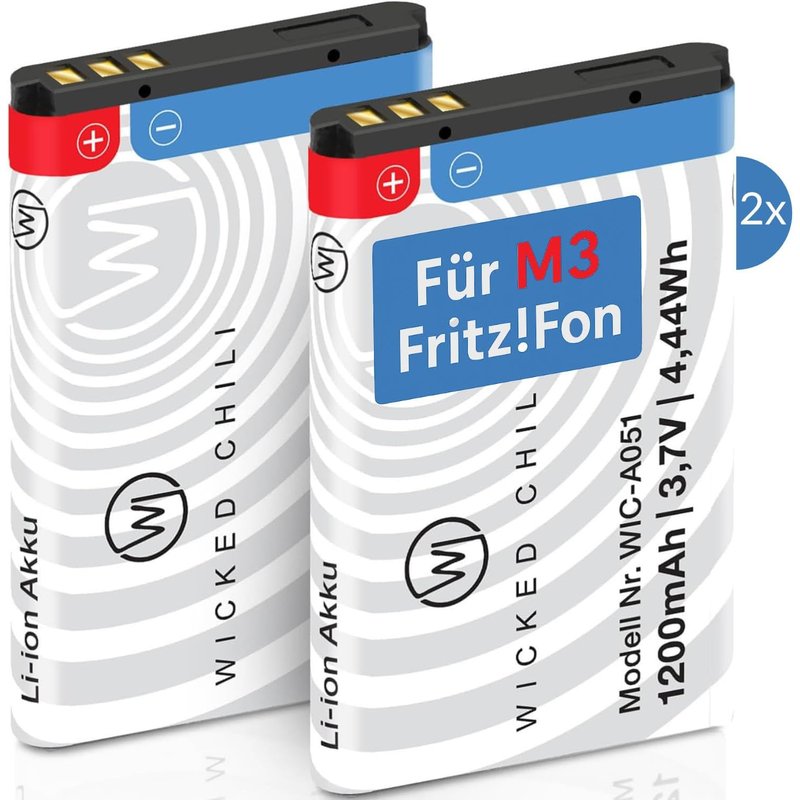 Lot De 2 Batteries De Rechange Pour Avm Fritz!Fon M3, Avec Une Capacité De +20 %, Pour Téléphone Fritzfon Voip, Accessoire Pour Batterie D'Origine Fritz Fon Bt239865, Mod. 523450Ar1000