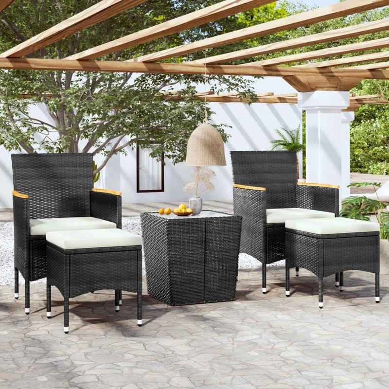 Prolenta Premium - Ensemble de bistro de jardin 5 pcs poly rotin et verre trempé