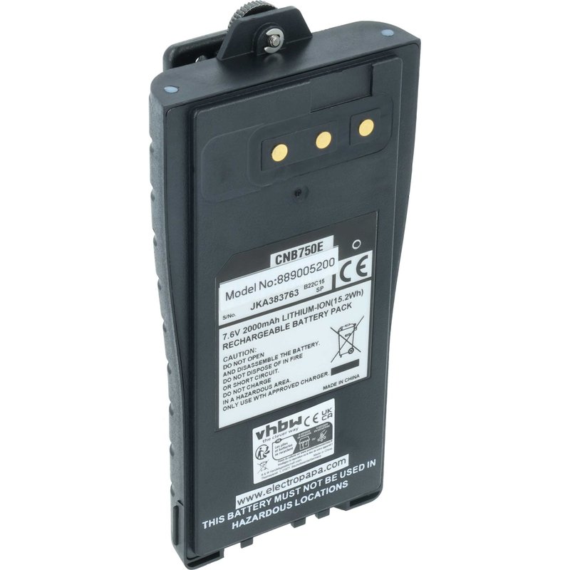 vhbw Batterie compatible avec Entel HT649, HT649/P1, HT712S, HT712, HT649/P2 radio talkie-walkie (2000mAh, 7,6V, Li-ion) - avec clip de ceinture