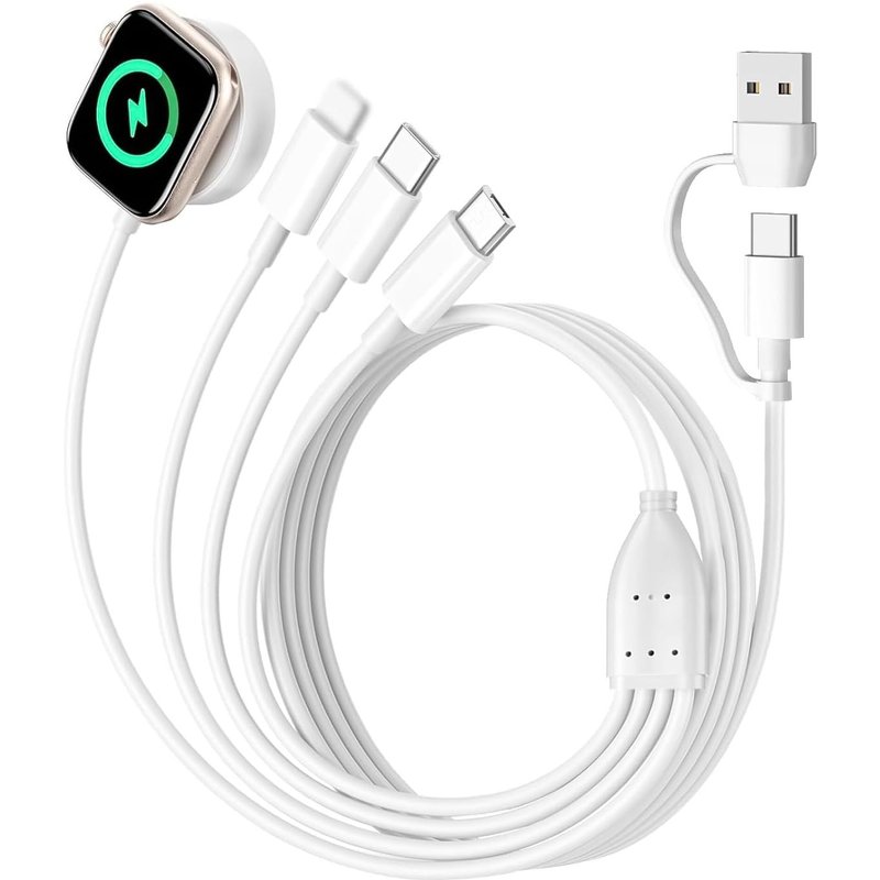 TRAHOO-4 en 2 Chargeur pour Apple Watch, Cable1.2M Chargeur Montre Magnitique avec Câble USB C/Câble iPhone/iWatch/Micro USB pour Apple Watch Serie 9/8/7/6/5/4/3/2/Ultra, iPhone 16/15/14/13/12