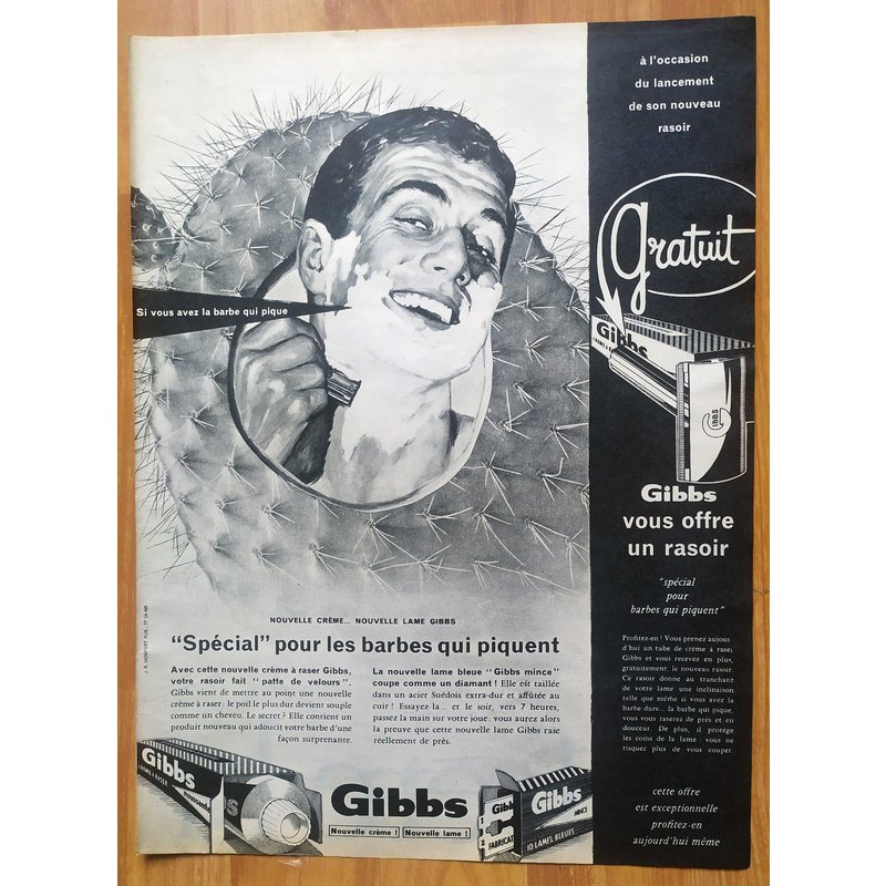 Publicité Papier - Rasoir, Lames Et Crème À Raser Gibbs De 1961
