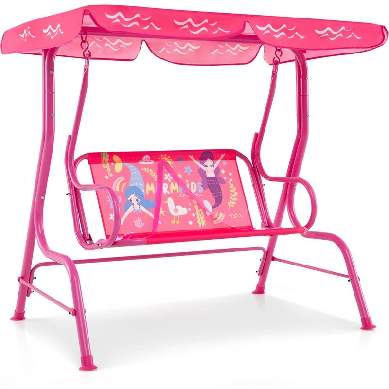 Balançoire Pour Enfants 112 X 76,5 X 111 Cm Sécurisée Et Décorative Style Ludique En Métal Rose Helloshop26 20_0010528
