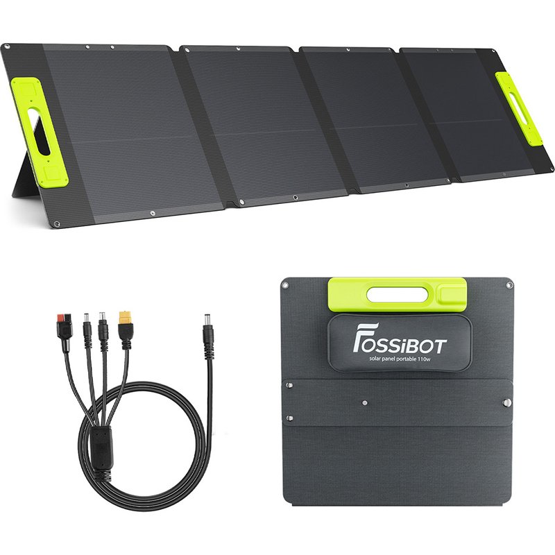 Panneau solaire pliable FOSSiBOT SP110 110W, rendement de conversion élevé de 26 %, cellules à contact arrière, revêtement ETFE, sorties CC et USB multiples