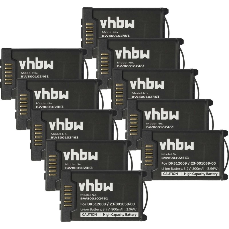 vhbw 10x Batterie remplacement pour Mitel 11205639, 126569, 68768, A600ST1 pour téléphone fixe sans fil (800mAh, 3,7V, Li-ion)