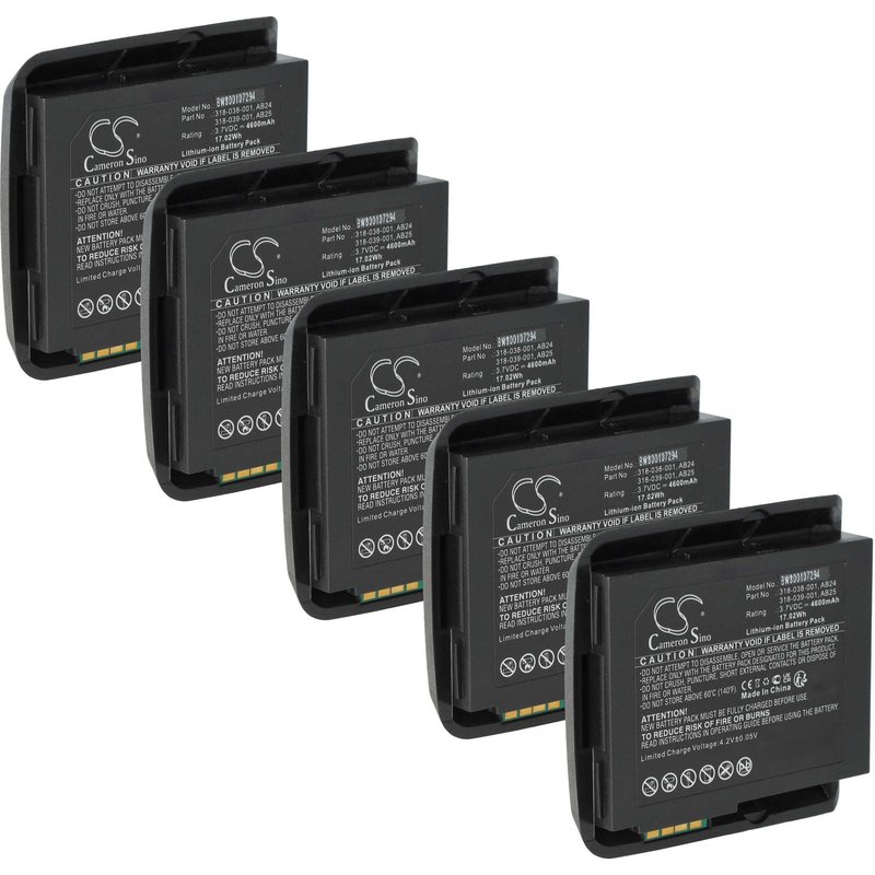vhbw 5x Batterie remplacement pour Intermec AB25, AB24, 318-052-011 pour scanner de code-barre POS (4600mAh, 3,7V, Li-ion)