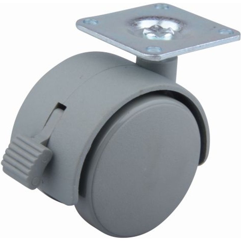 Roulette de meuble 50mm plaquette frein gris
