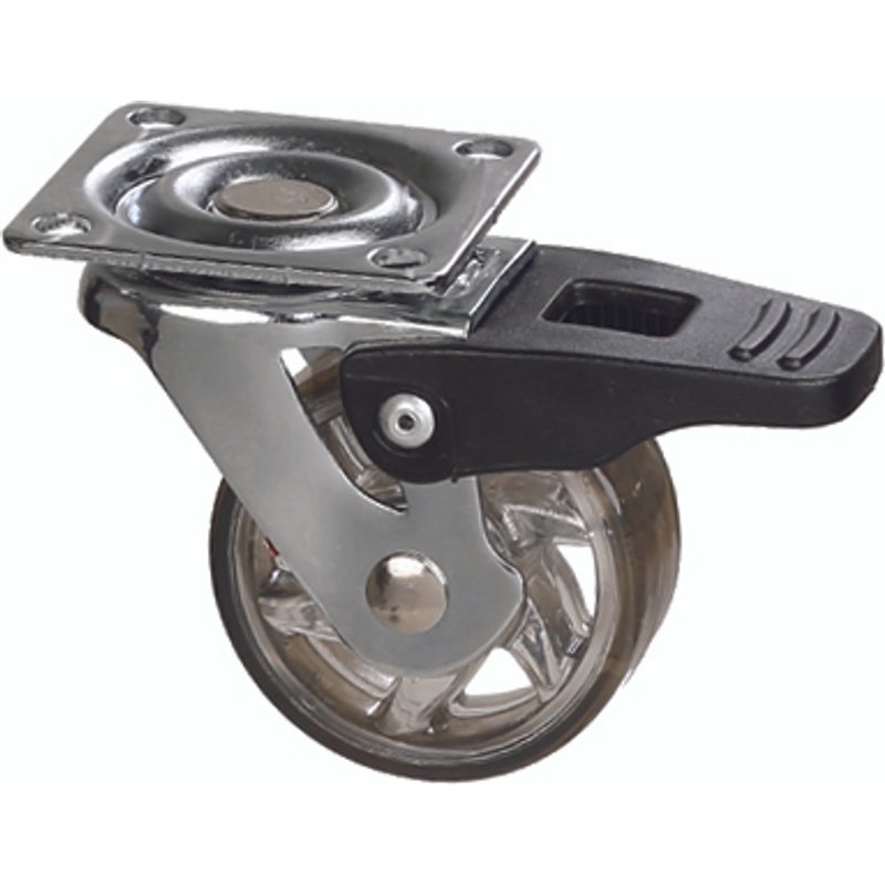 Roulette de meuble TOP O 50mm transparent foncé avec frein