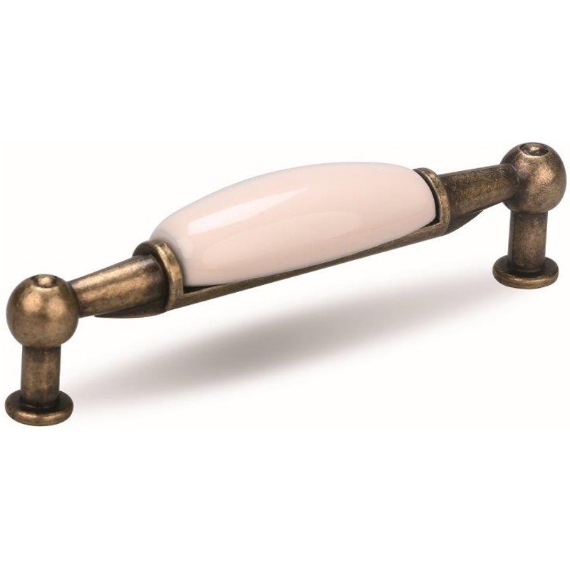 Poignée de meuble Sara 96 or étoilé/blanc porcelaine + vis