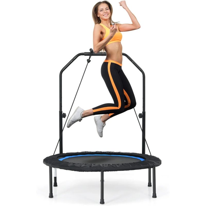 Trampoline Pliable 101 X 101 X 107,5-130,5 Cm Avec Main Courante Réglable Ambiance Cosy En Acier Bleu Helloshop26 20_0014487