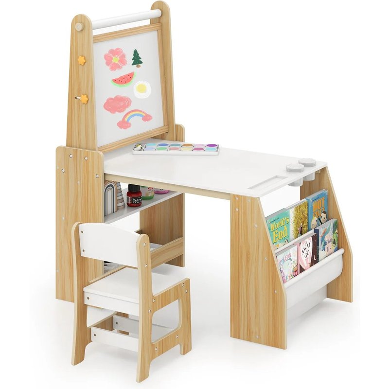 Ensemble Table Et Chaises Enfant Chevalet 101 X 59 X 112 Cm Avec Espace De Rangement Ambiance Cosy En Mdf Beige Helloshop26 20_0012014
