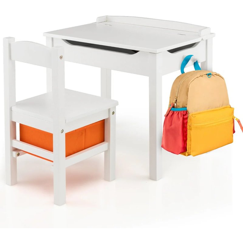 Ensemble Bureau Et Chaise Enfants 59 X 40 X 55 Cm Ergonmique Avec Rangement Pratique Style Moderne En Bois Massif Blanc Helloshop26 20_0014089