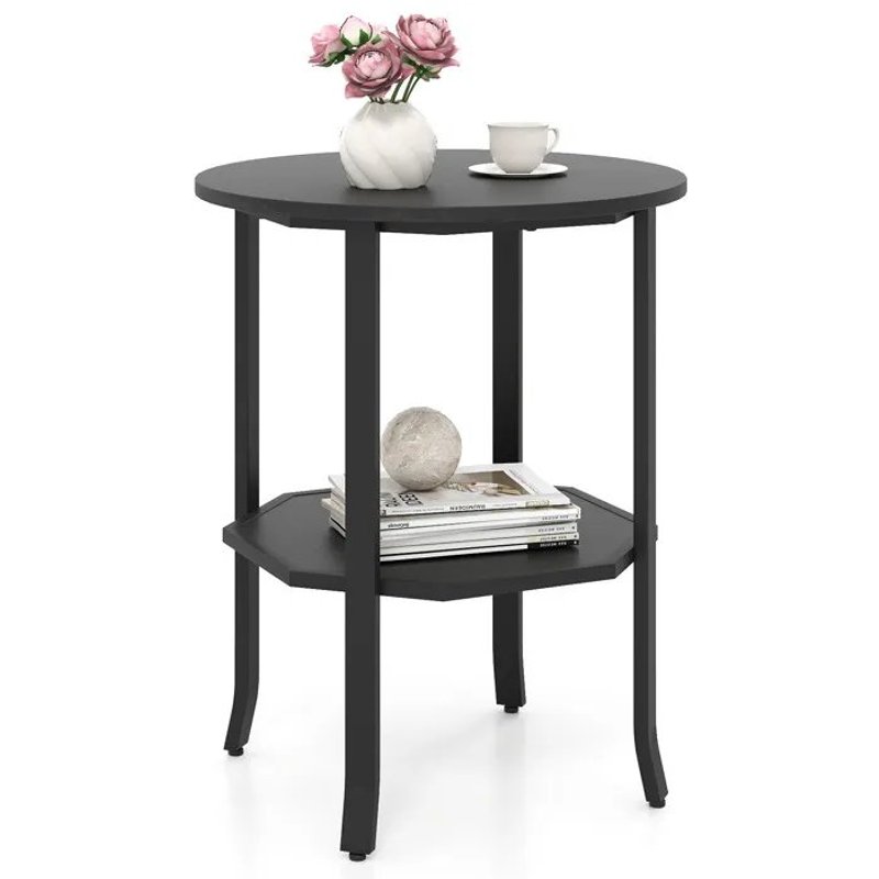 COSTWAY Table d'Appoint Ronde à 2 Niveaux Industrielle 50 x 50 x 61 cm avec Cadre en Métal Robuste pour Salon Noir