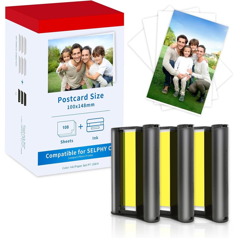 NouvelHorizonstore-Remplacer Pour Canon Selphy cp1500 cp1300 Papier Photo KP-108IN 3115B001(AA) Cartouche et Papier, Compatible Selphy CP1500 CP1300 CP1200 CP910, 3 Cartouche d'encre avec 108 Papiers