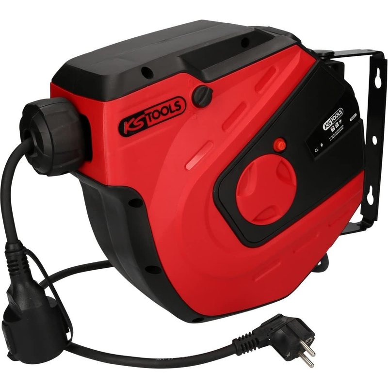 NouvelHorizonstore-KS Tools 150.4217 - Enrouleur Electrique Mural, 3x1,5mm2 - Rallonge Electrique Enrouleur - Ressort de Rappel - Support Mural Orientable ¿¿ 180¡ã - Blocage en Position - Longeur 15m -