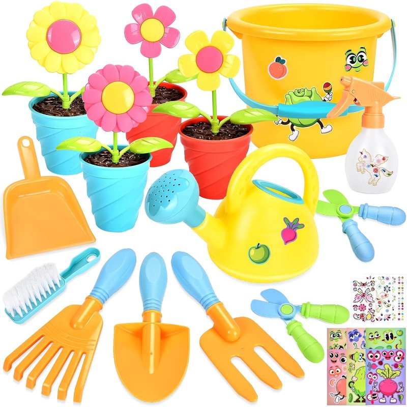 Nouvelhorizonstore-Kit Jardinage Enfant, 28 Pièces Outillage De Jardin Pour Enfants Avec Pelle Arrosoir Rateau Pots De Plantes Seau Plage Set Jardinage Enfant, Jouet Exterieur Outils Jardinage Enfant