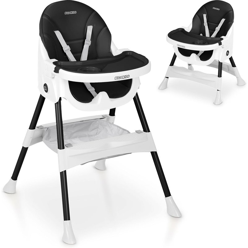 Nouvelhorizonstore-Chaise Haute Pour Bébé - À Partir De 6 Mois - Réglable En Hauteur - Planche À Manger Amovible - Ceinture De Sécurité - Noir