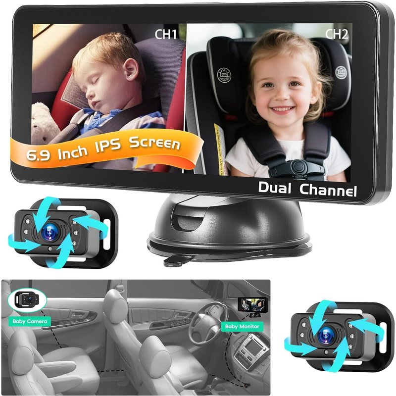 Nouvelhorizonstore-Babyphone Avec 2 Caméras, Écran Hd 6,9 Pouces, Vision Nocturne, Caméra De Voiture Avec Écran 6,9 Pouces