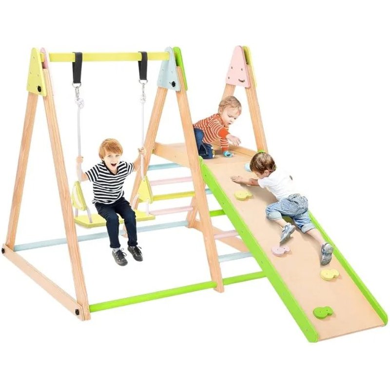 Structure D¿Escalade 4 En 1 - Ginger Home - Balançoire - Toboggan - Mur D¿Escalade