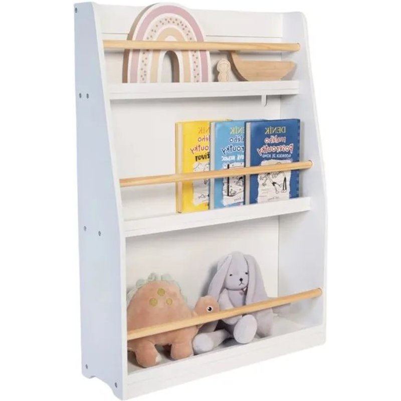 Étagère Enfant GINGER HOME ¿ Meuble de Rangement en Bois Blanc, 3 Niveaux pour Livres et Jouets, Style Montessori