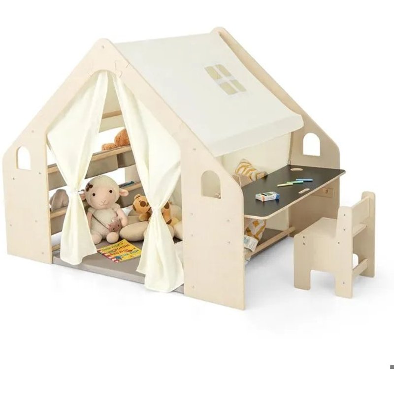 Maison De Jeu En Bois 6 En 1 - Ginger Home - Tente, Table, Chaise, Tableau Noir - Montessori - Dès 2 Ans