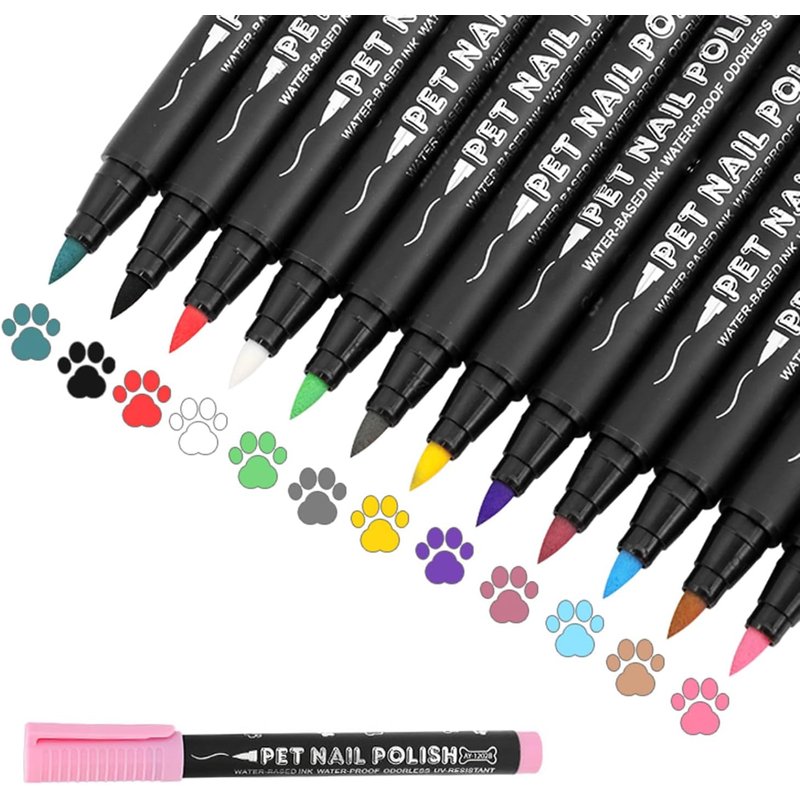 Jgd-Stylo À Ongles Pour Chien, 12 Couleurs De Vernis À Ongles Pour Animaux De Compagnie Pour Créer De Belles Idées D'ongles Pour Chien, Stylos De Vernis À Ongles Pour Chien, Séchage Rapide,