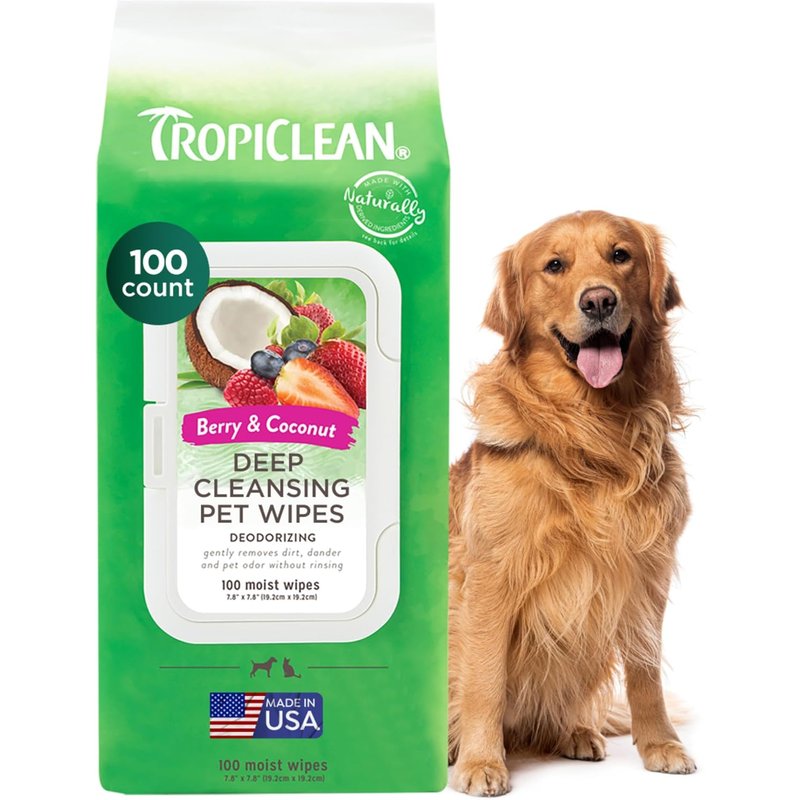 JGD-TropiClean Lingettes Nettoyantes en Profondeur pour Animaux - Sans résidus, parabens, alcool, colorants - 100ct