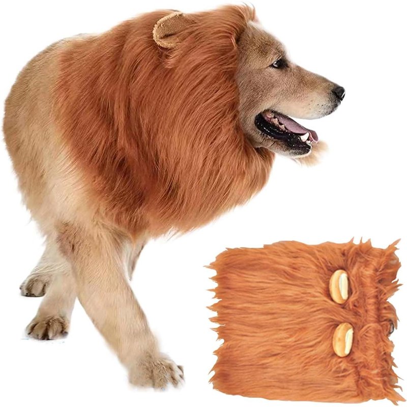 Jgd-Criniere De Lion Pour Chien, Deguisement Chien Avec Des Oreilles, Déguisement Chiens Réaliste, Déguisement Pour Chiens Réglable, Pour Carnavals Soirées Cosplay (L, Brun Rougeâtre)