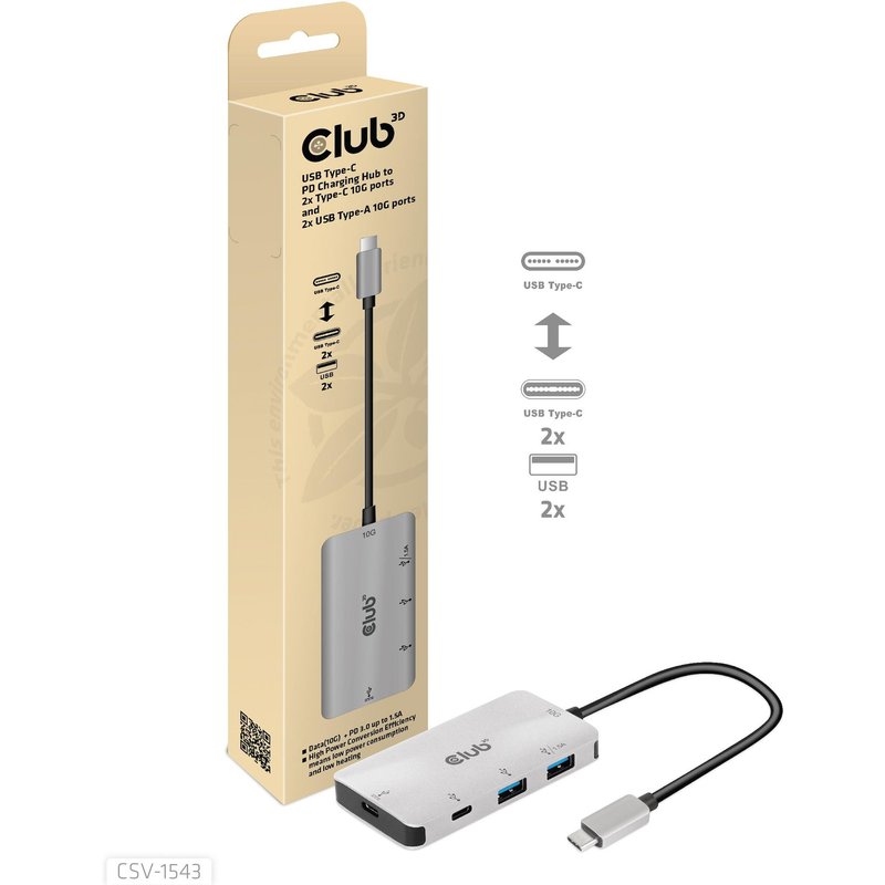 CLUB3D CSV-1543 station d'accueil USB 3.2 Gen 2 (3.1 Gen 2) Type-C Noir et Argent
