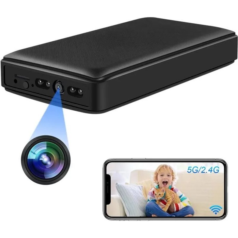Micro Caméra Espion Discrète HD 1080P, 10000mAh Petite Caméra Cachee Portable, 2.4G & 5G Camera de Surveillance Espion sans Fil