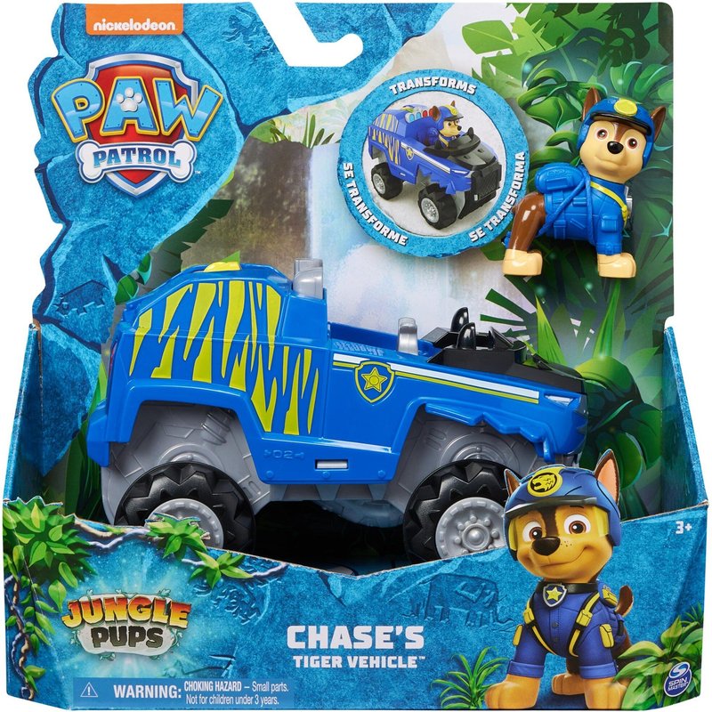 PAW Patrol Vehicule + Figurine Chase Jungle Pups La Pat' Patrouille