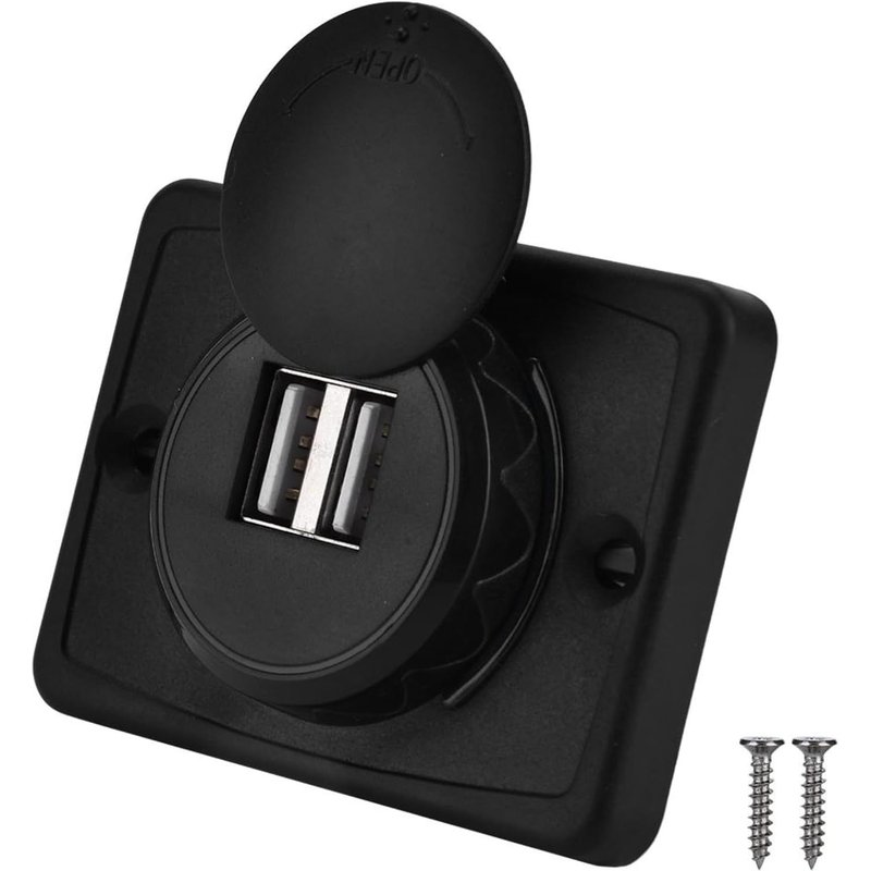 JGD-Prise USB Encastrable, Double USB 12-24V 3.1A avec LED Bleue pour Voiture Camping-Car Bateau Bus Véhicule Récréatif avec Vis de Fixation en ABS Ignifuge