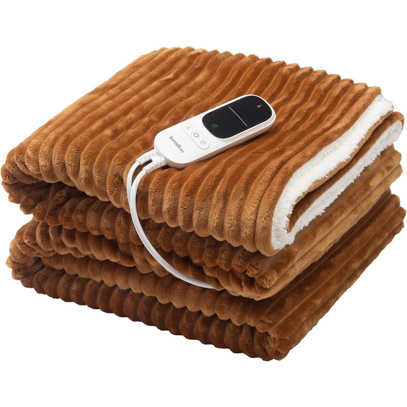 - KOOMY, Couverture chauffante, Arrêt Automatique, Plaid 9 réglages de température, Chaleur Pendant 9h, Lavable en Machine, Dim. 180x130 Cm, Sherpa et Flanelle, Caramel