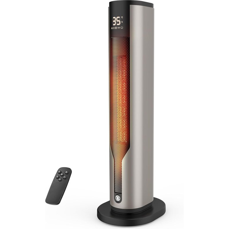 Chauffage d'appoint,60cm radiateur electrique, télécommande et minuterie 12h, interrupteur basculant et protection contre la surchauffe, 2000 W, 3 modes