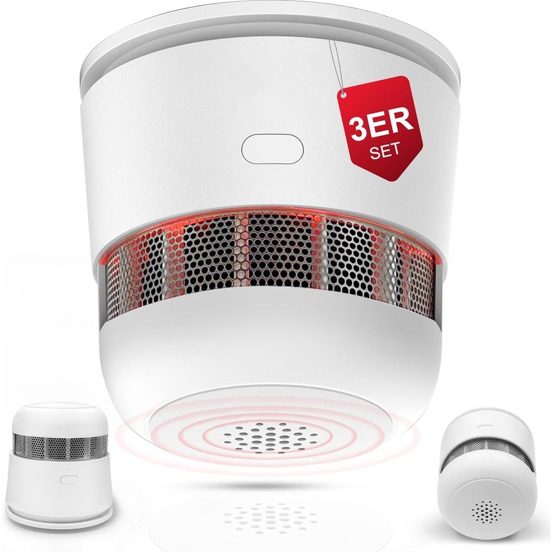 Detecteur de Fumée Batterie 10 Ans, Mini Détecteur de Fumée, Détecteur D'incendie Selon EN14604, Detecteur de Fumee Photoélectrique avec Bouton Muet, ZR170S, Lot de 3