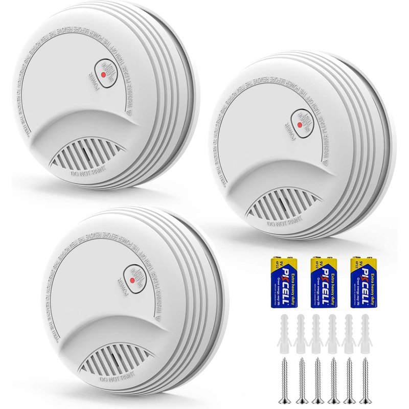Lot de 3 Detecteur de Fumée u2013 Alarme Incendie avec Pile 9V Remplaçable, Avertissement Batterie Faible, 85 DB, sans Fausses Alertes, Bouton Test et Silence, EN14604, 10 Ans (3 pièces)