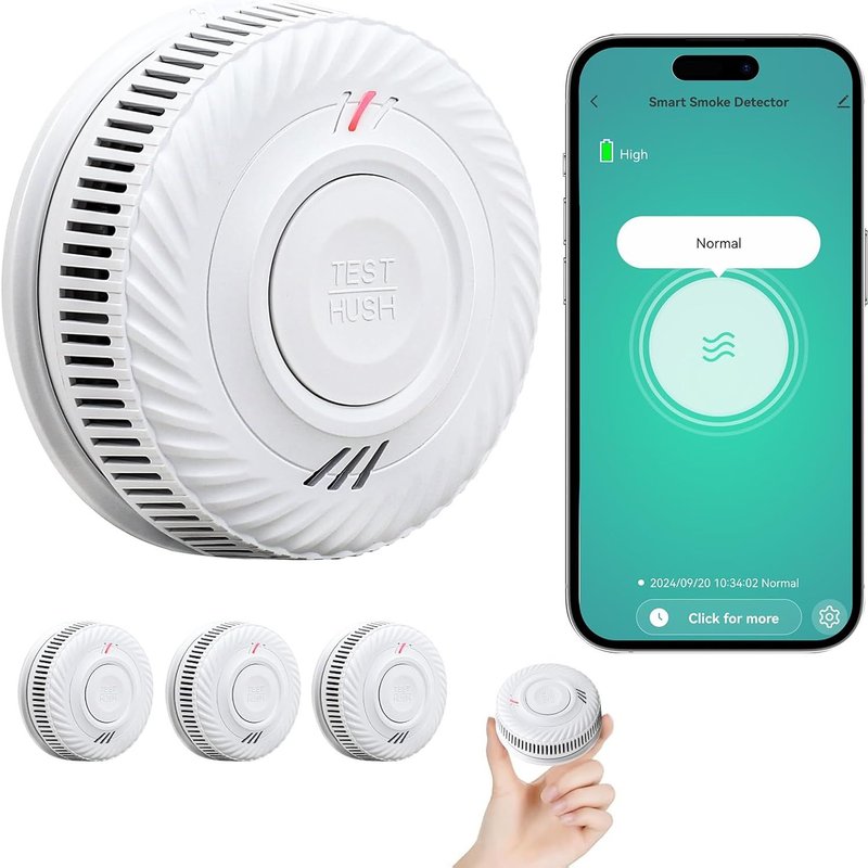 Détecteur de Fumée WiFi avec 10-Ans Batterie, Intelligent Alarme Incendie avec Capteur Photoélectrique Conforme à la Norme EN14604, Compatible avec Tuya/Smart Life APP, 3St