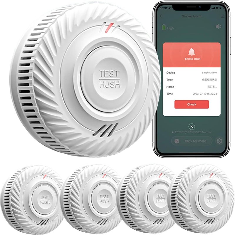 Détecteur de fumée Intelligent, détecteur de fumée Wi-FI avec capteur photoélectrique, détecteur d'incendie Conforme à EN14604, Compatible avec Tuya/Smart Life APP, 10 Ans Batterie 4-Pack