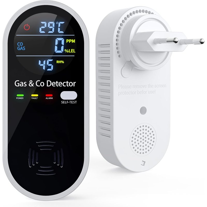 Détecteur 4-en-1 de Gaz et Monoxyde de Carbone avec Alerte Sonore, Mesure du CO, Température, Humidité, Autotest, pour Salon, Chambre, sous-Sol, Garage, Bureaux et Plus