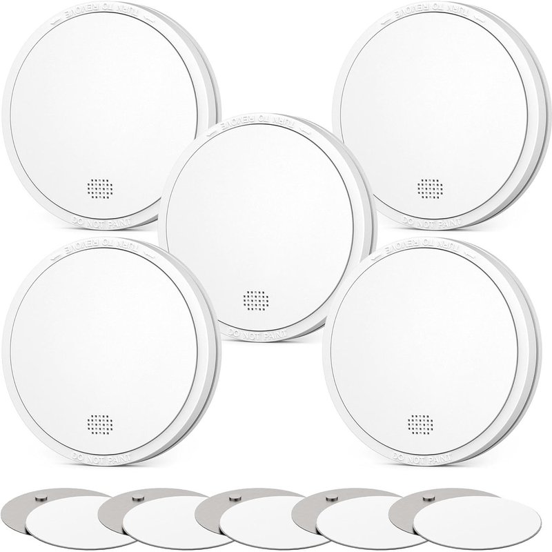 Détecteur de Fumée avec 10 Ans de Durée de Vie de la Pile, Détecteur d'Incendie Répond à la Norme EN14604, Lot de 5