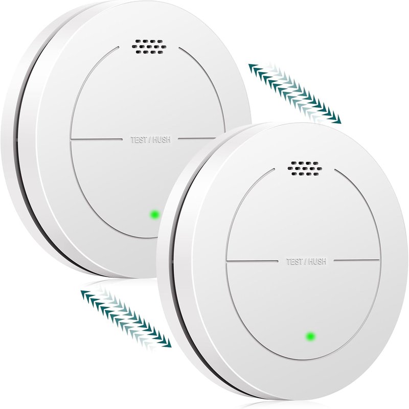 Détecteur de fumée interconnecté, détecteur d'incendie avec batterie de 10 ans, détecteur de fumée certifié TUV Rheinland avec alarme sonore de 85 dB, fonction silencieuse. SL-S15R, 2 pièces